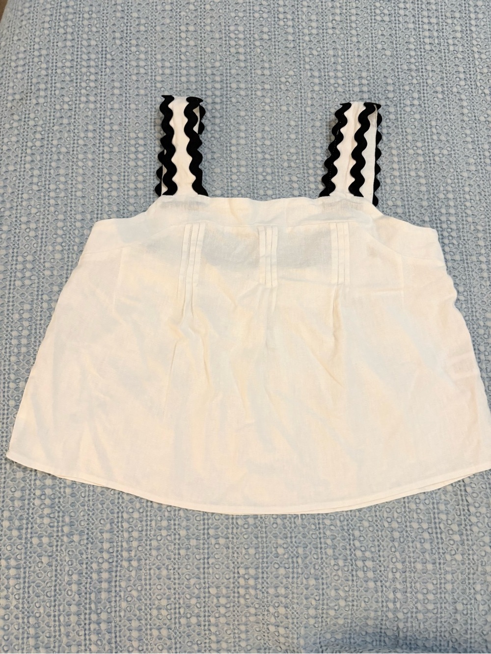 White Tank Top with Black Wavy Ric Rac Straps sz Meduim